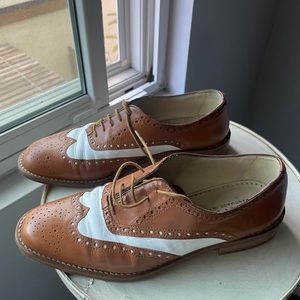 Joan and David Women Brown and White Spectator Wing Tip Shoes! Size 38.5